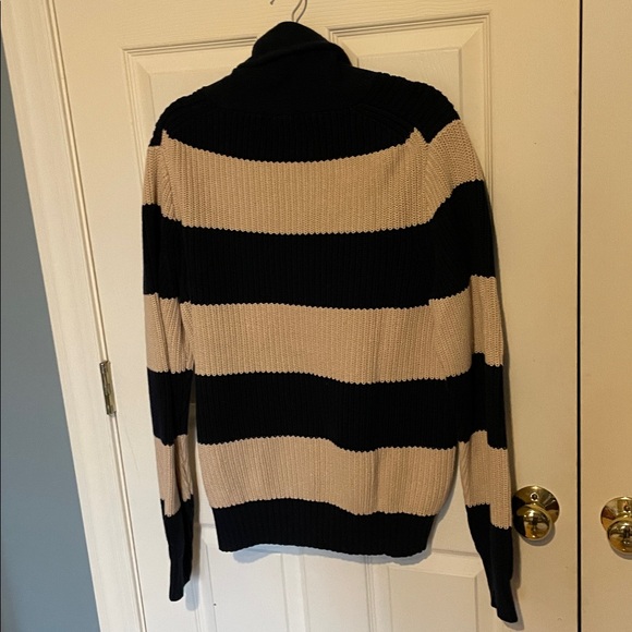 J. Crew navy and Cream Striped Cardigan women’s large - Picture 5 of 6